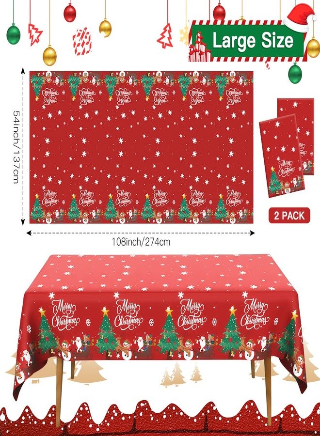 Leislam Christmas Tablecloth, 2PCS Disposable Red Plastic Tablecloth, 54 x 108 Inch Christmas Decorations Table Cloth, Xmas Tree Snowman Table Cover for Rectangle Tables for Xmas Holiday Party Favors Supplies - Image 2